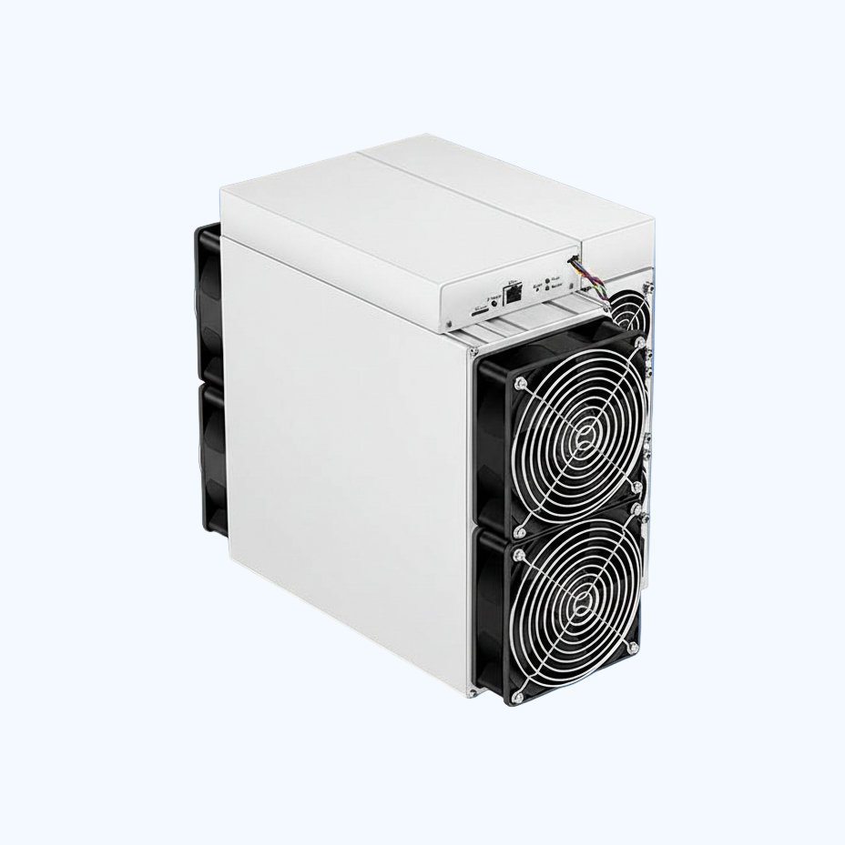 White electronic device with fans on a blue background